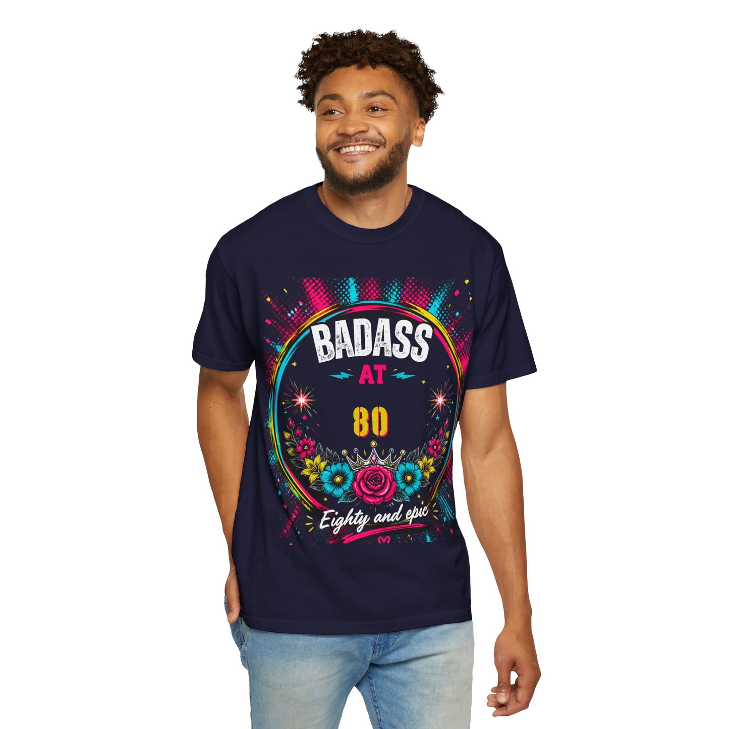 80th Birthday Floral T-Shirt — Turning 80 Celebration Tee