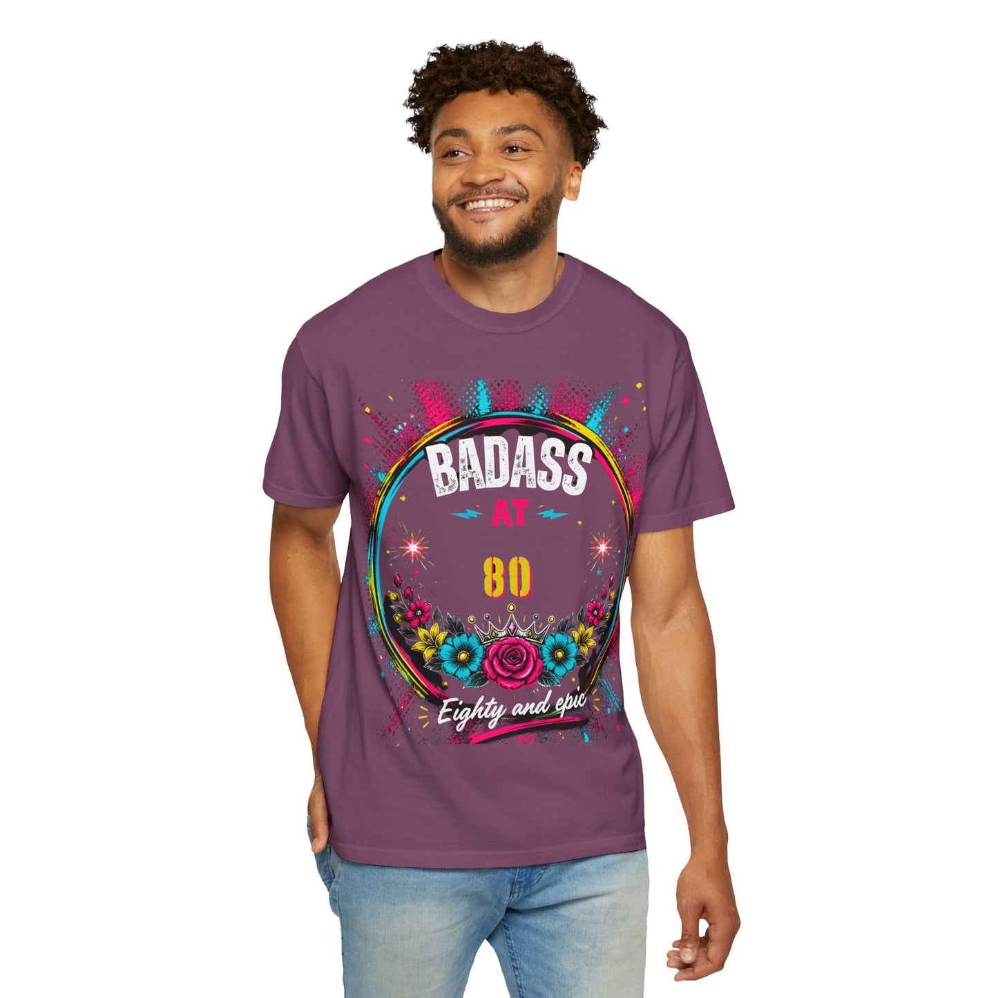 80th Birthday Floral T-Shirt — Turning 80 Celebration Tee