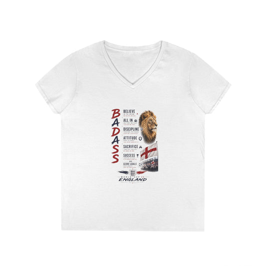 BADASS V-Neck Tee — Motivational Women’s Graphic T-Shirt with 'BADASS' Inspo