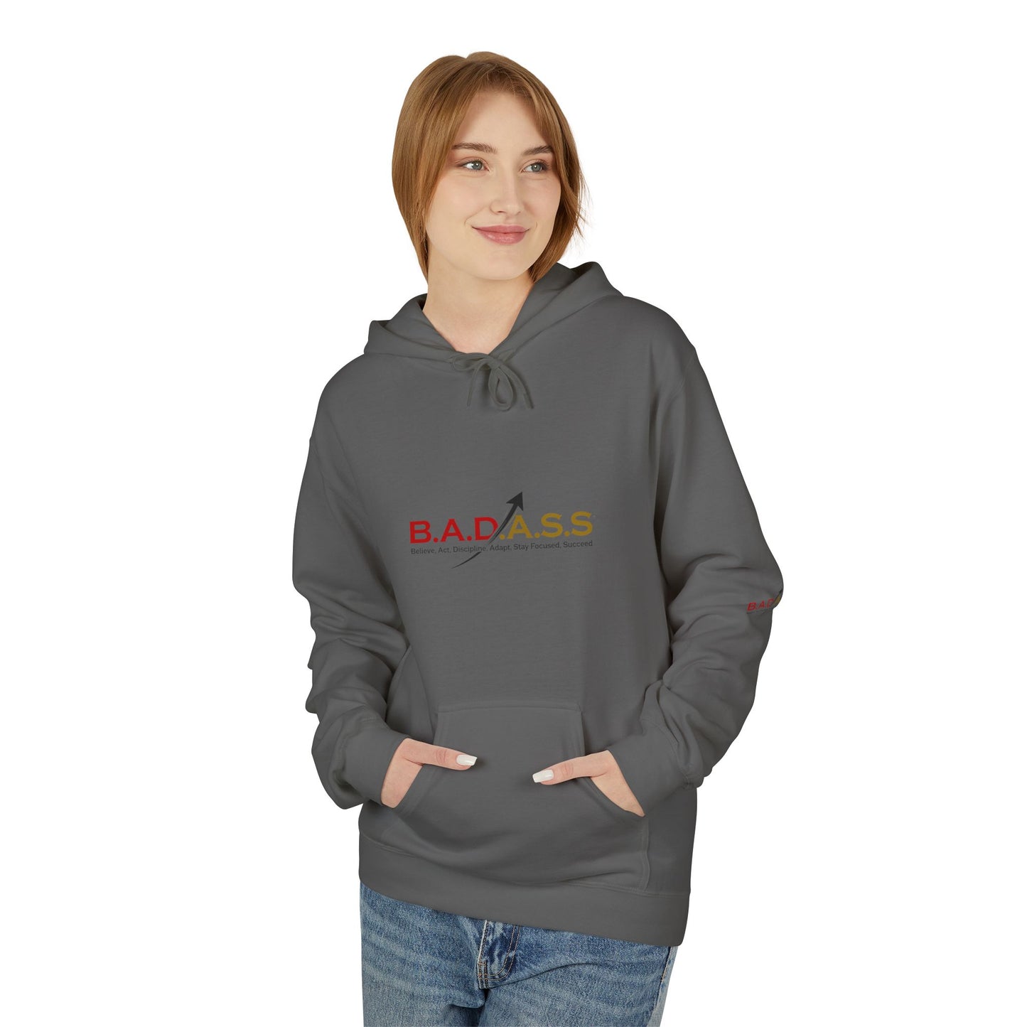 B.A.D.A.S.S. Hoodie - Motivational Arrow Graphic Pullover (Believe Act Discipline Adapt Stay Focused Succeed)
