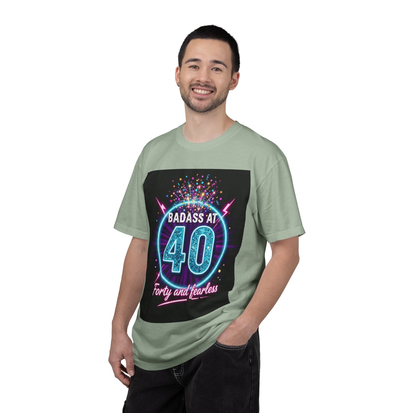 Badass at 40 T-Shirt — Forty and Fearless Neon Birthday Tee