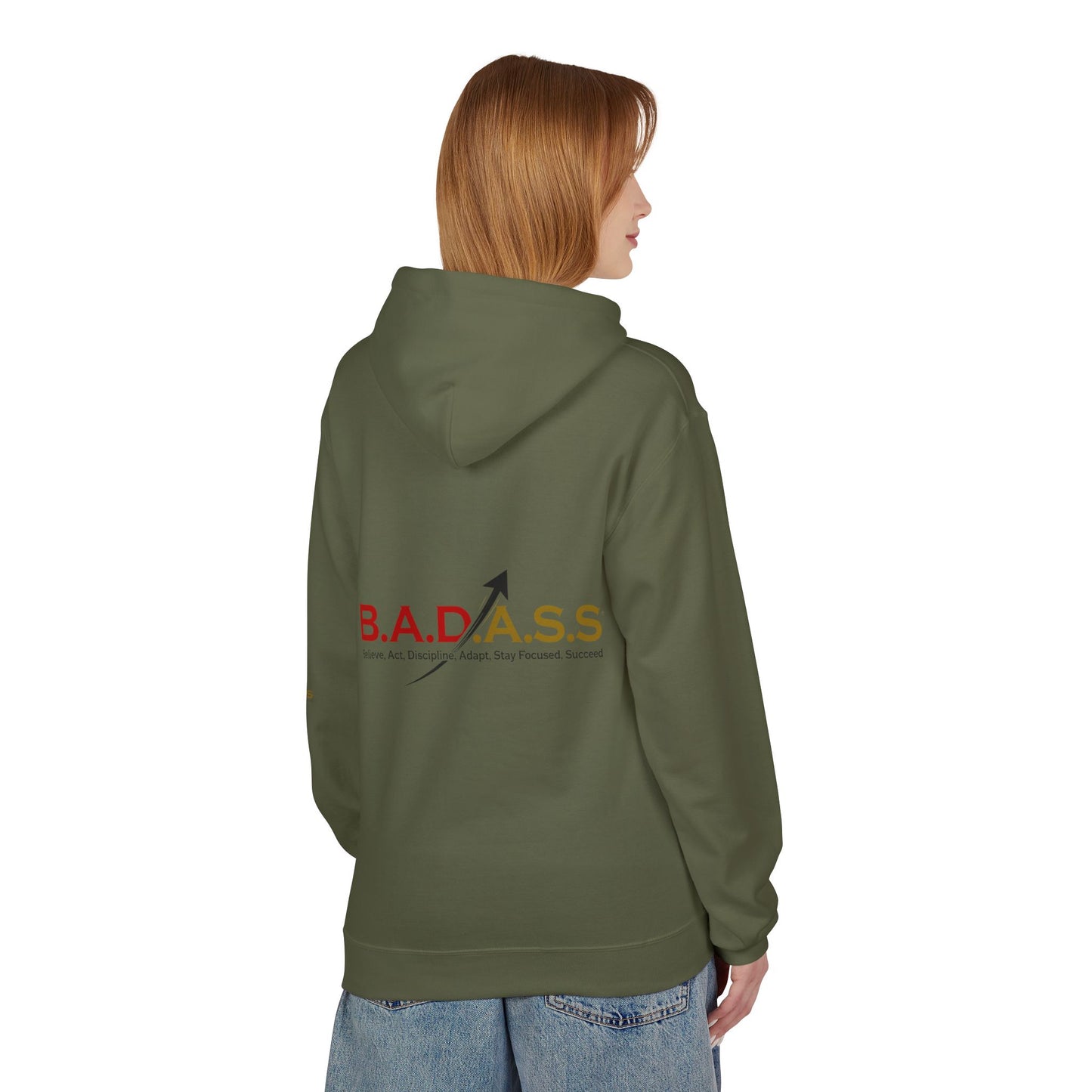 B.A.D.A.S.S. Hoodie - Motivational Arrow Graphic Pullover (Believe Act Discipline Adapt Stay Focused Succeed)