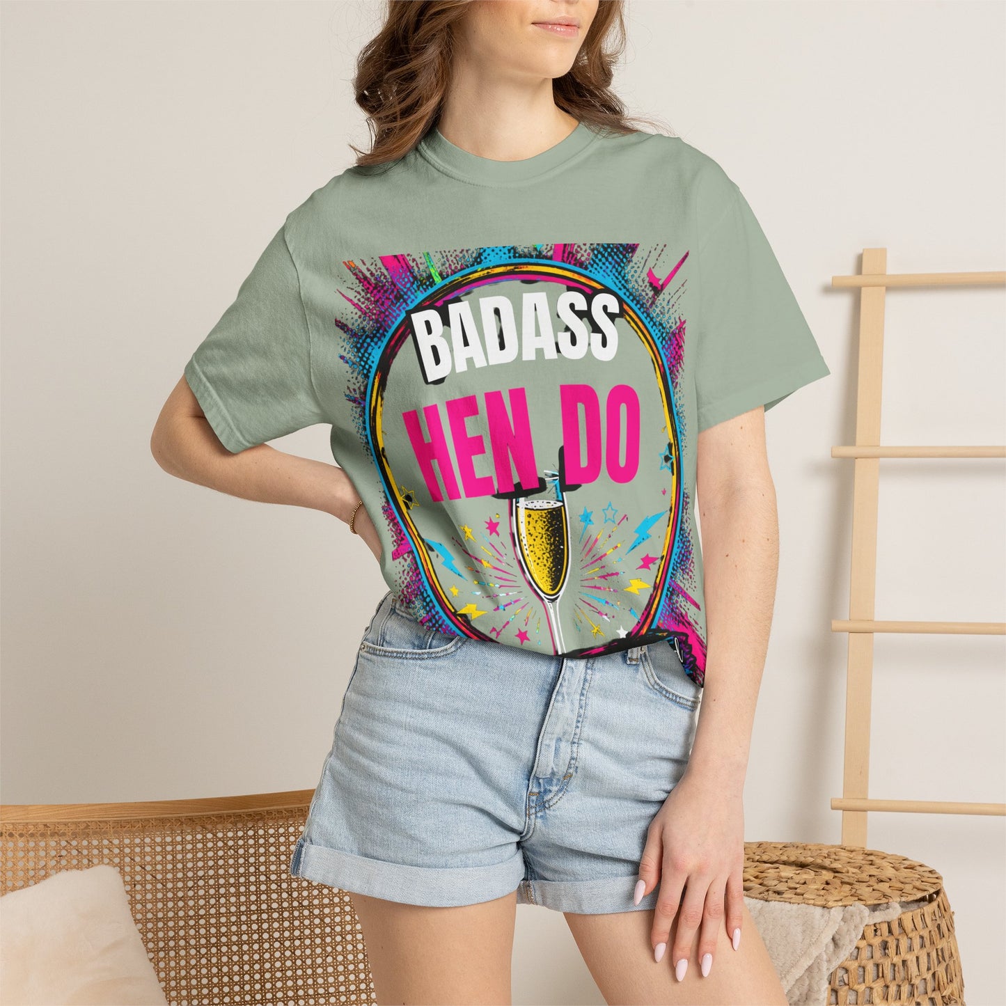 Badass Hen Do T-Shirt — Bachelorette Party Tee with Champagne Graphic