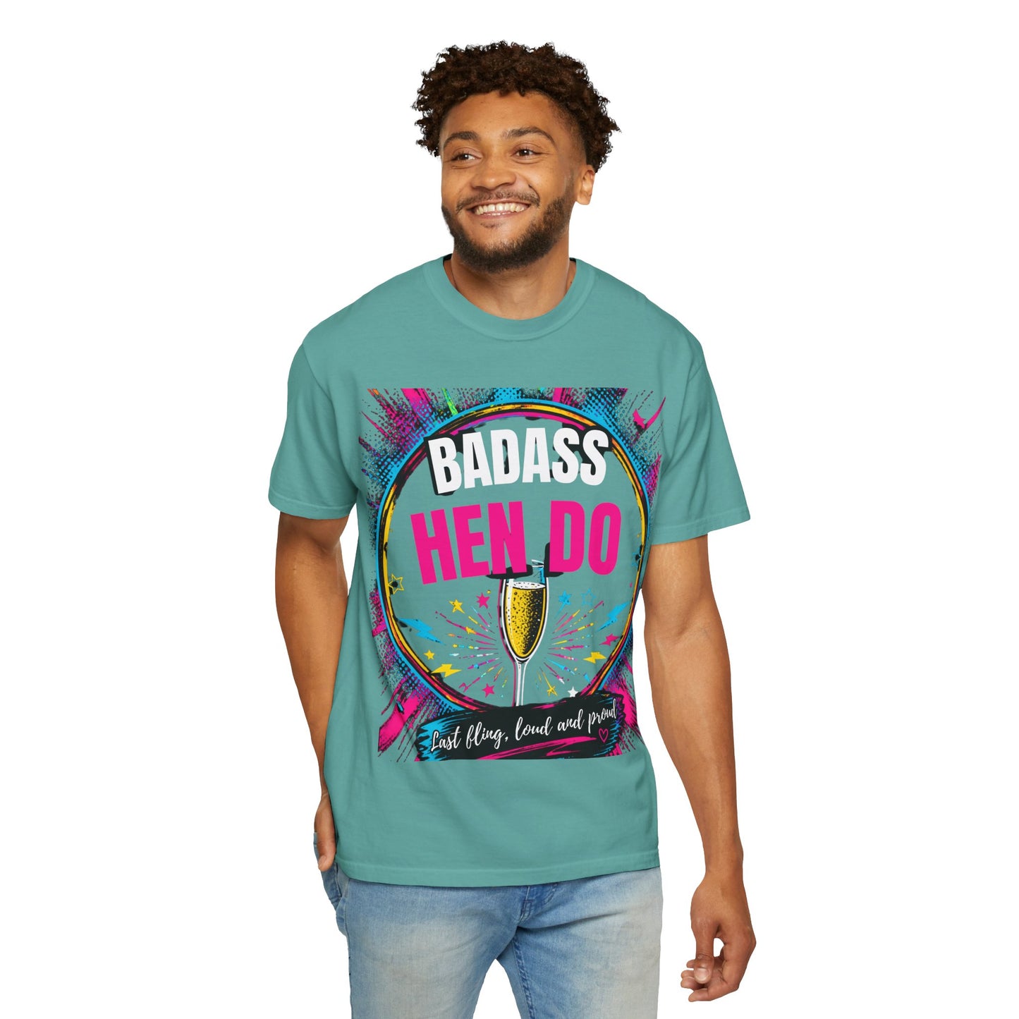 Badass Hen Do T-Shirt — Bachelorette Party Tee with Champagne Graphic