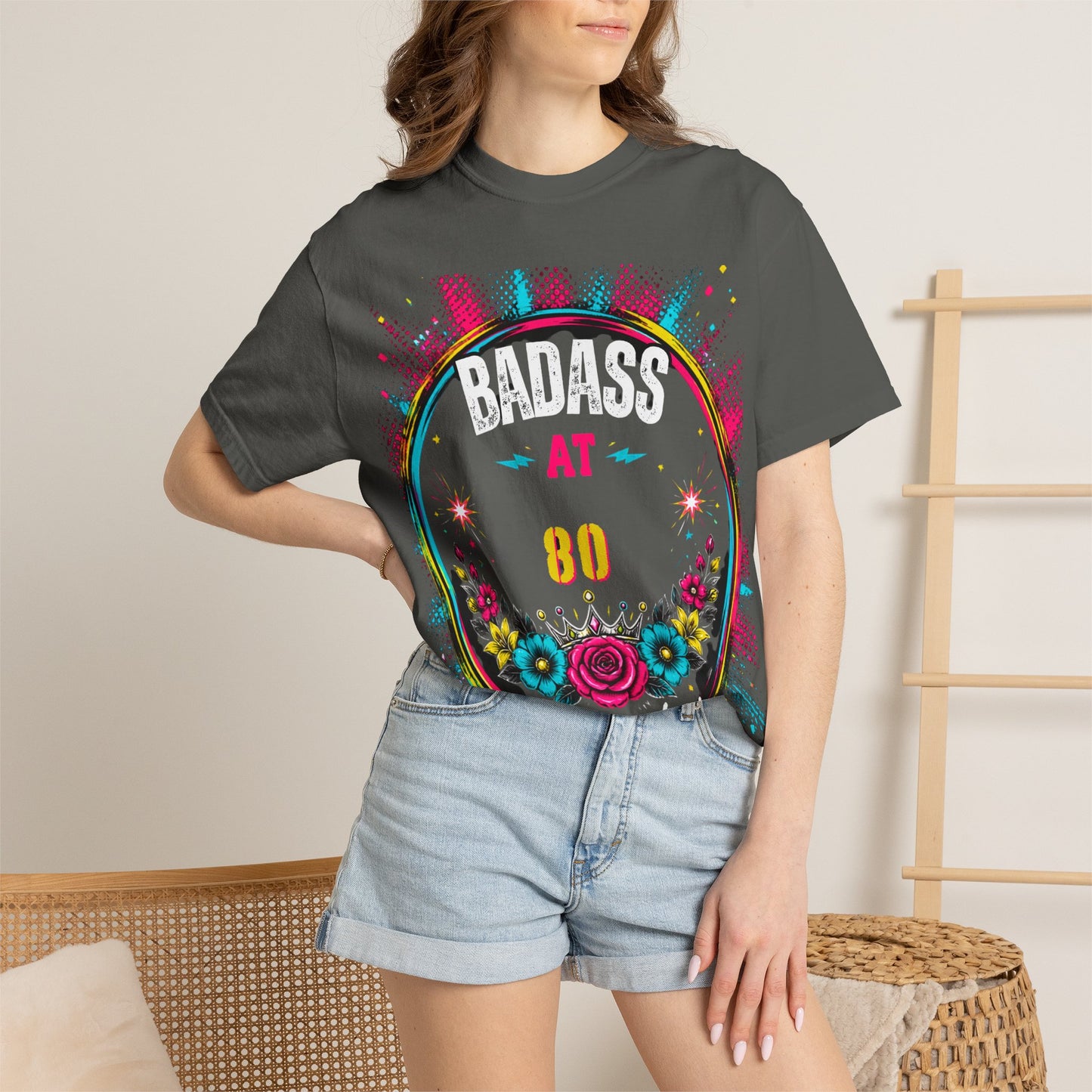80th Birthday Floral T-Shirt — Turning 80 Celebration Tee