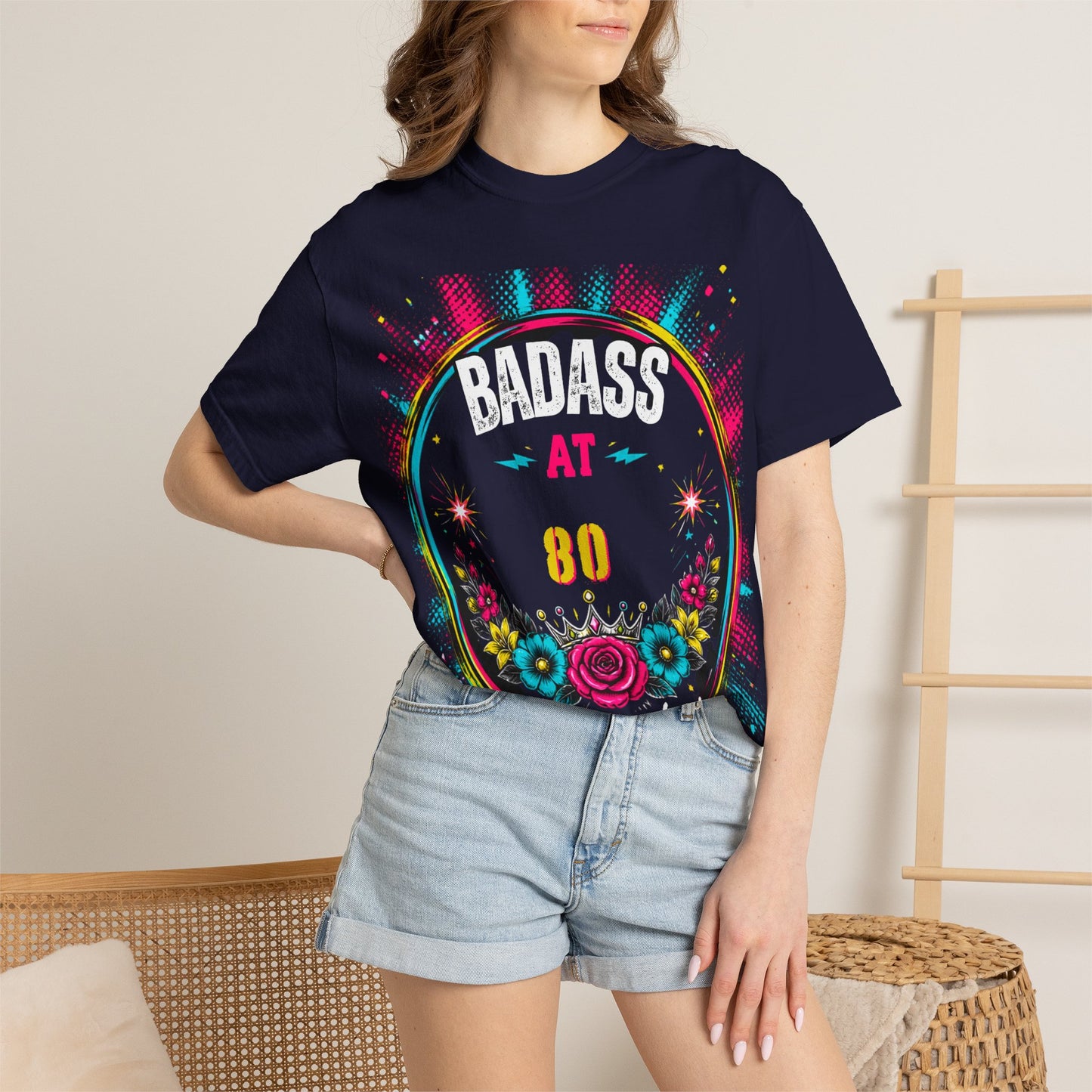 80th Birthday Floral T-Shirt — Turning 80 Celebration Tee