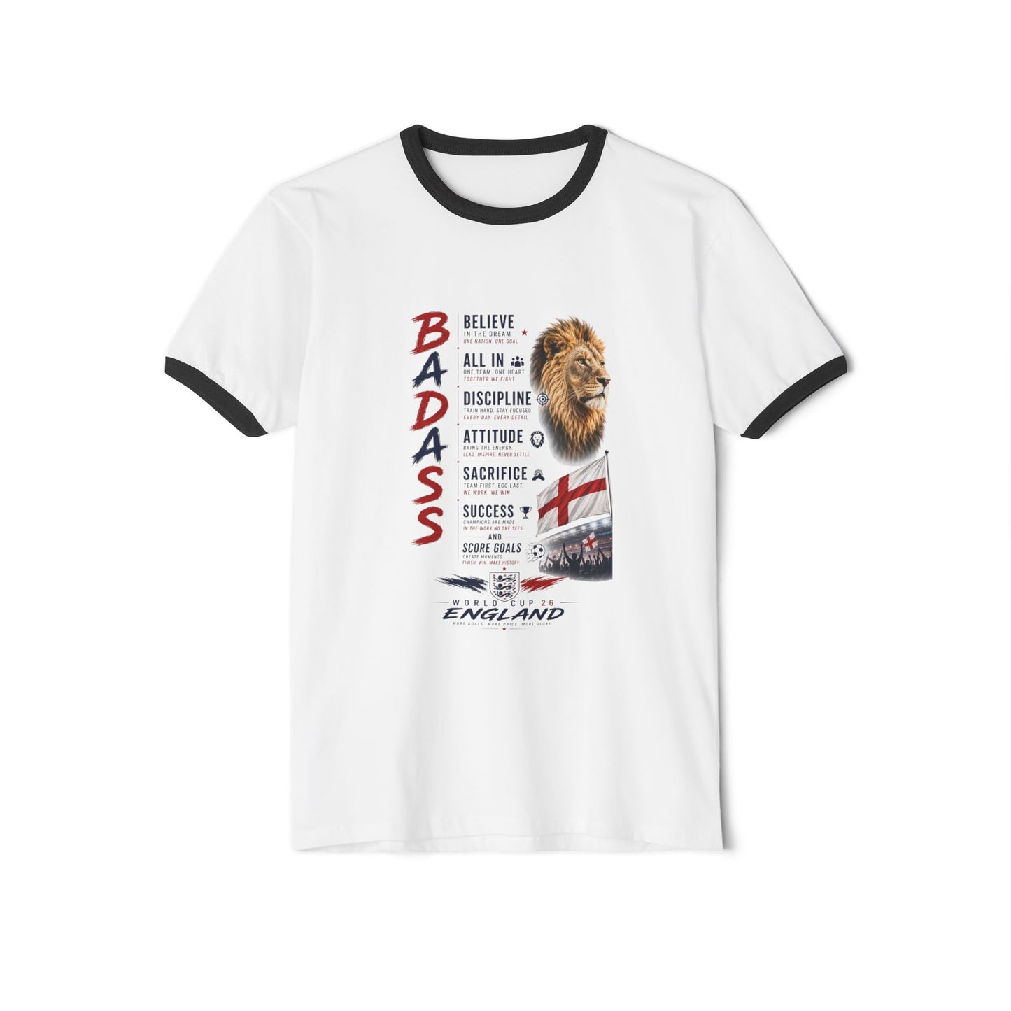 Badass England Ringer T-Shirt — Motivational Lion & St. George Flag Tee
