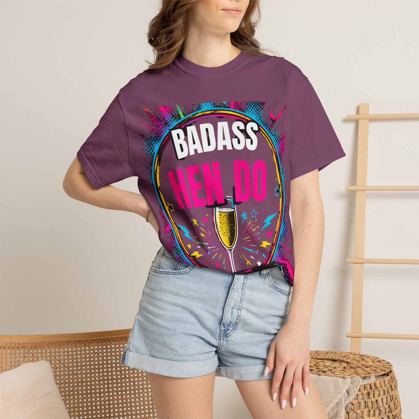 Badass Hen Do T-Shirt — Bachelorette Party Tee with Champagne Graphic