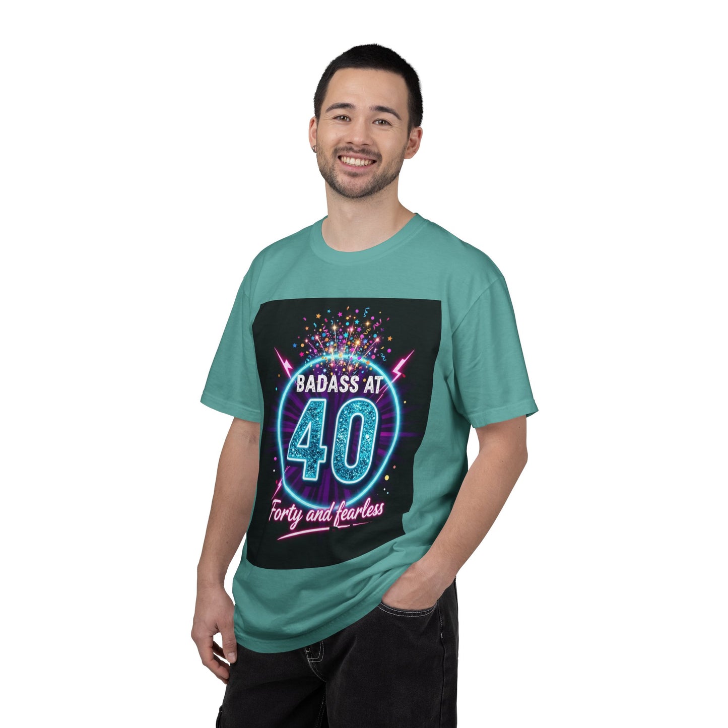 Badass at 40 T-Shirt — Forty and Fearless Neon Birthday Tee