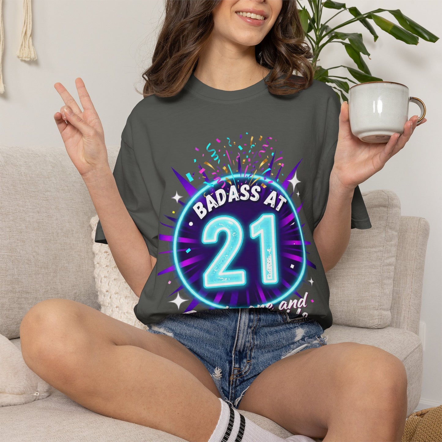 21st Birthday T-Shirt — "Badass at 21" Neon Party Tee