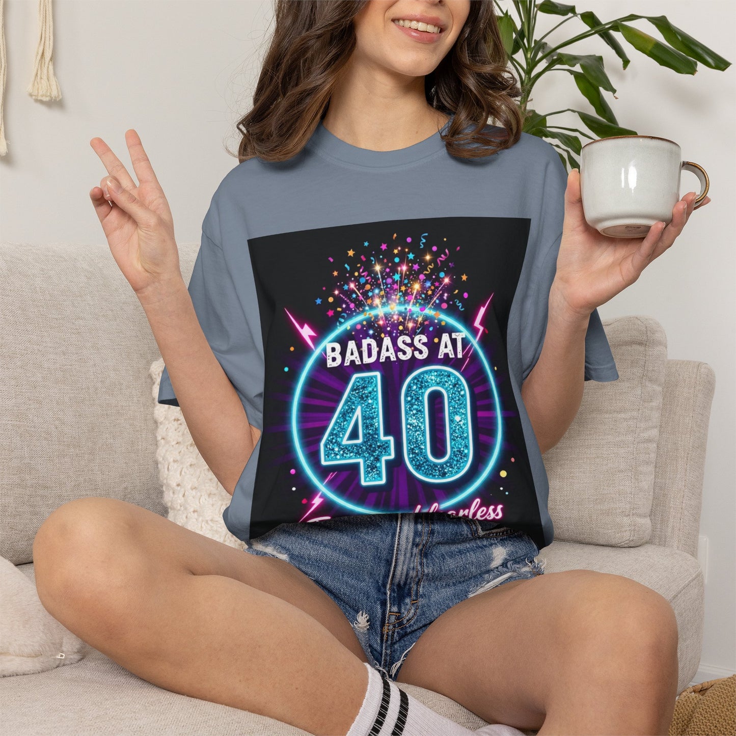 Badass at 40 T-Shirt — Forty and Fearless Neon Birthday Tee