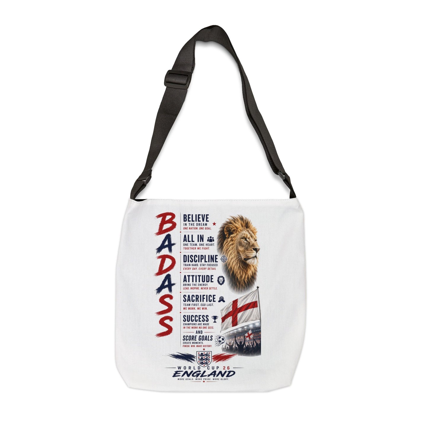 Motivational 'BADASS' Lion Adjustable Tote Bag – Inspirational Sports Quote Shoulder Bag