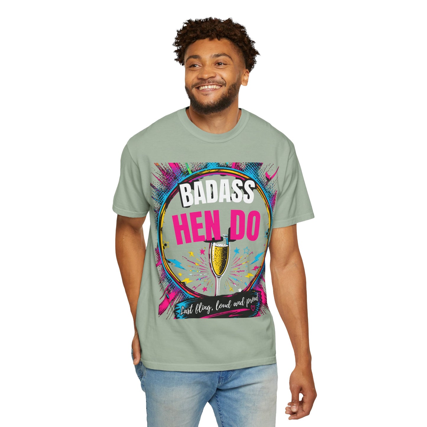 Badass Hen Do T-Shirt — Bachelorette Party Tee with Champagne Graphic