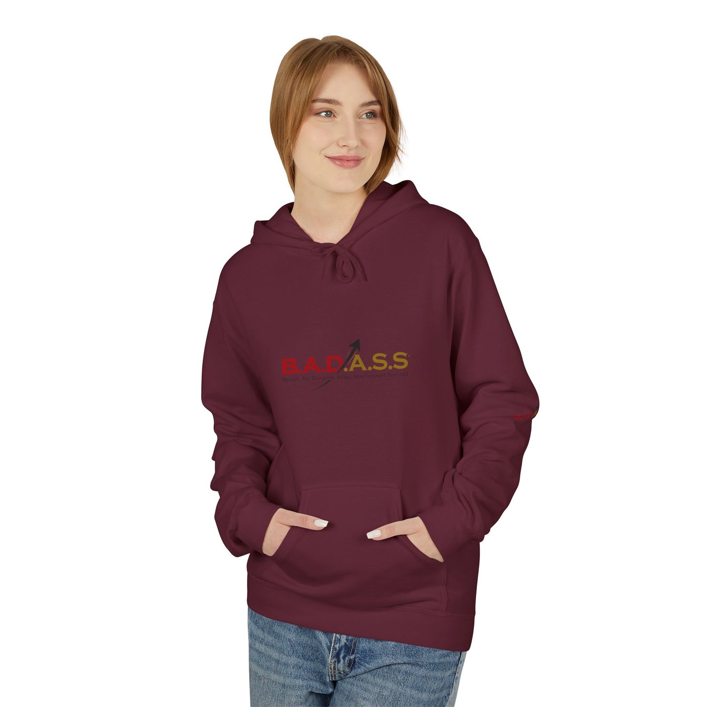 B.A.D.A.S.S. Hoodie - Motivational Arrow Graphic Pullover (Believe Act Discipline Adapt Stay Focused Succeed)
