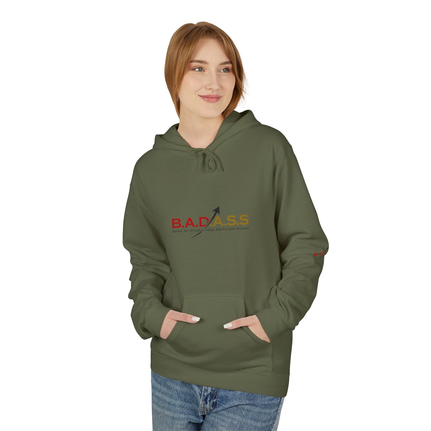B.A.D.A.S.S. Hoodie - Motivational Arrow Graphic Pullover (Believe Act Discipline Adapt Stay Focused Succeed)