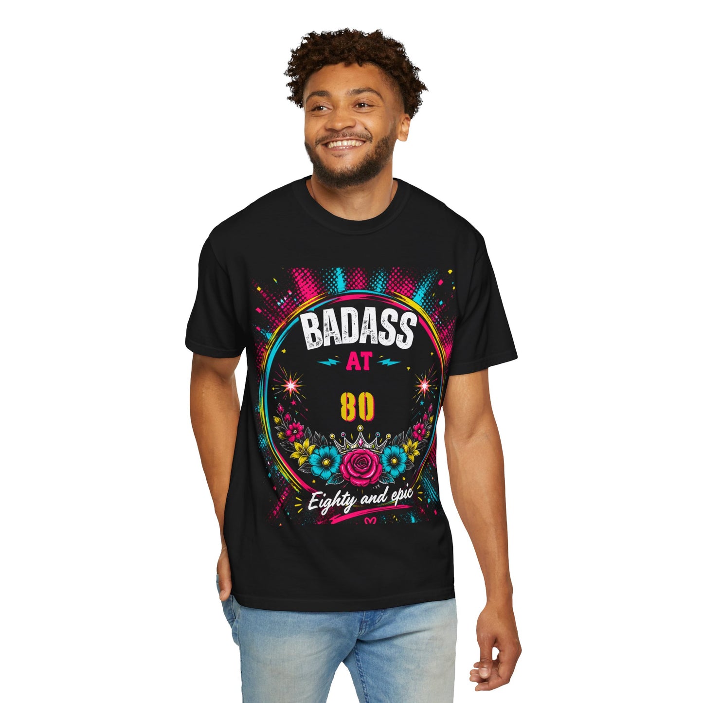 80th Birthday Floral T-Shirt — Turning 80 Celebration Tee