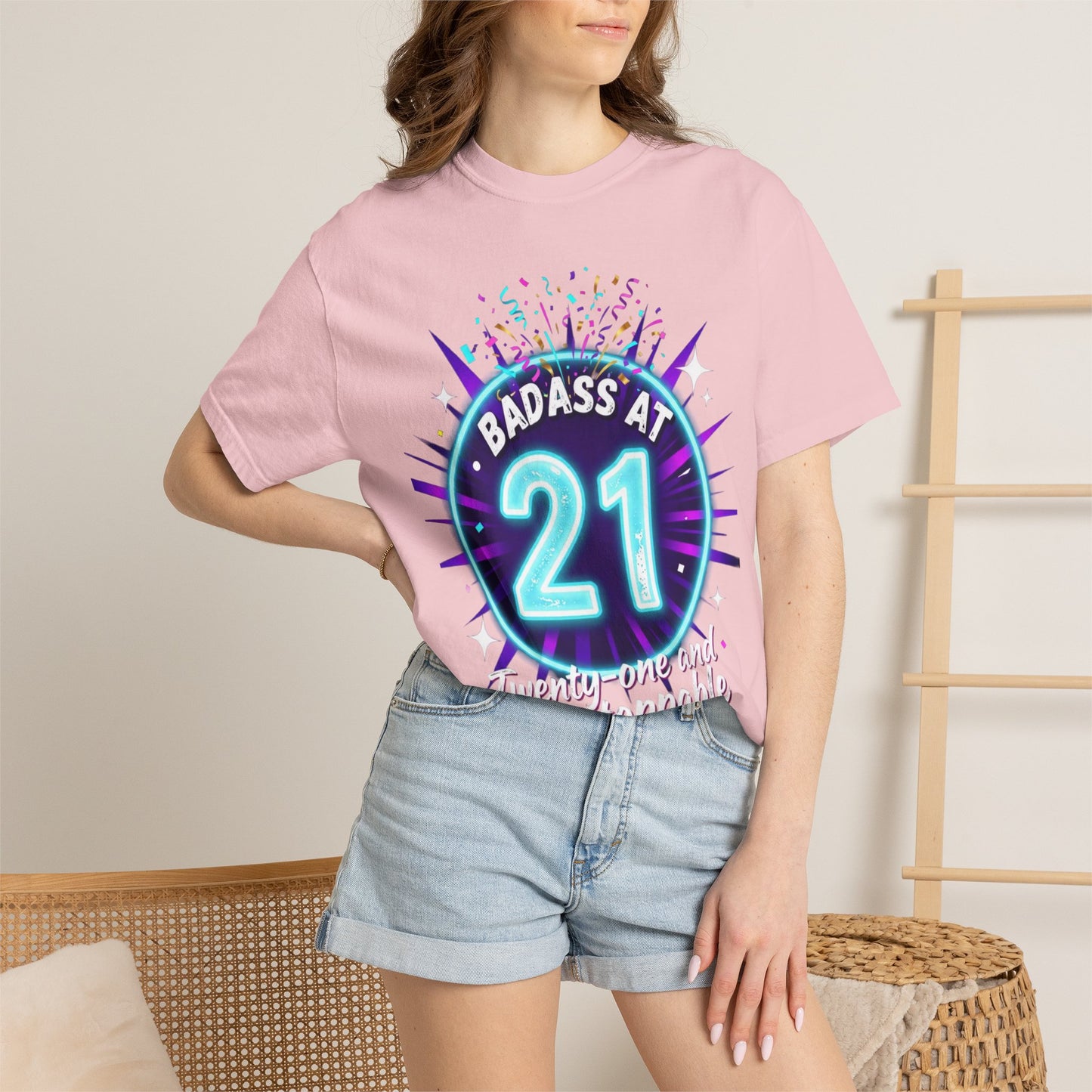 21st Birthday T-Shirt — "Badass at 21" Neon Party Tee