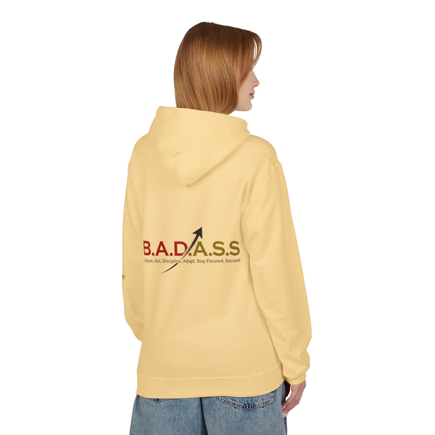 B.A.D.A.S.S. Hoodie - Motivational Arrow Graphic Pullover (Believe Act Discipline Adapt Stay Focused Succeed)