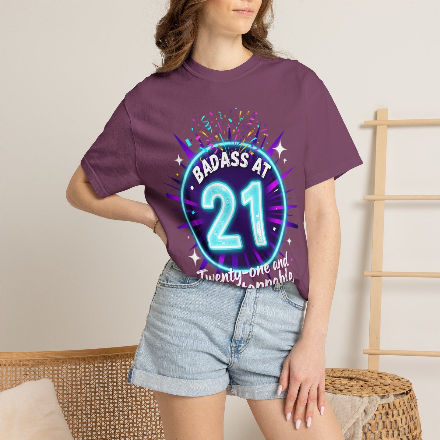 21st Birthday T-Shirt — "Badass at 21" Neon Party Tee