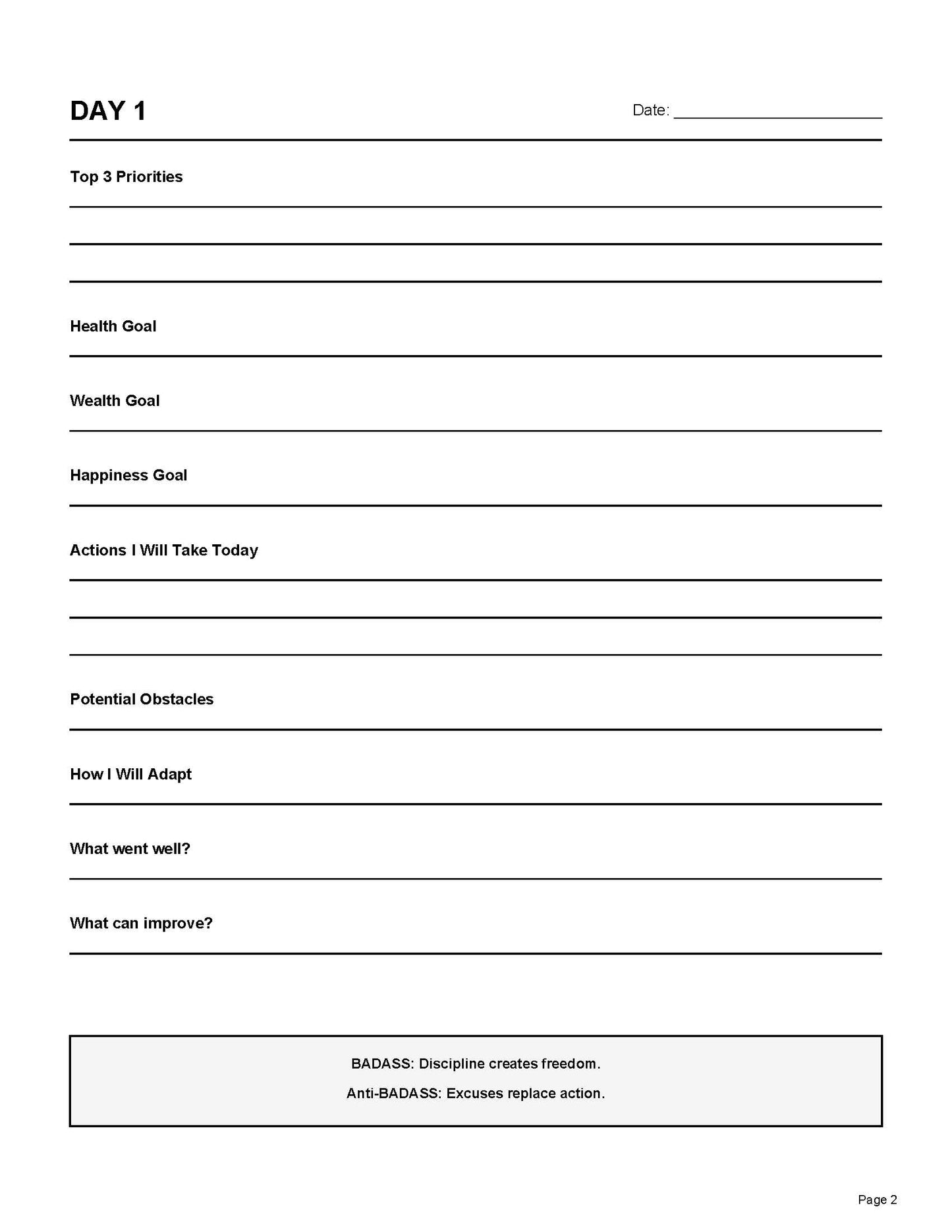 B.A.D. A.S.S 90 day Digital  Planner