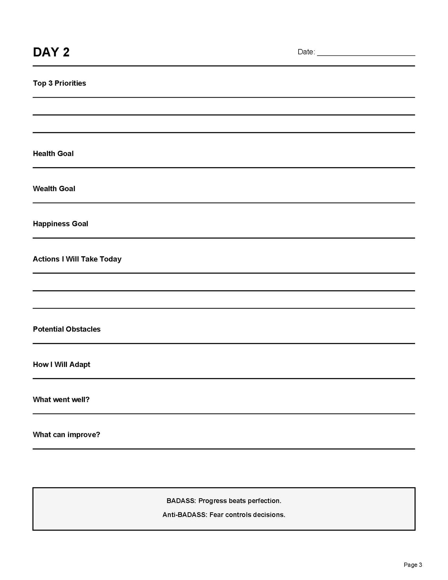 B.A.D. A.S.S 90 day Digital  Planner