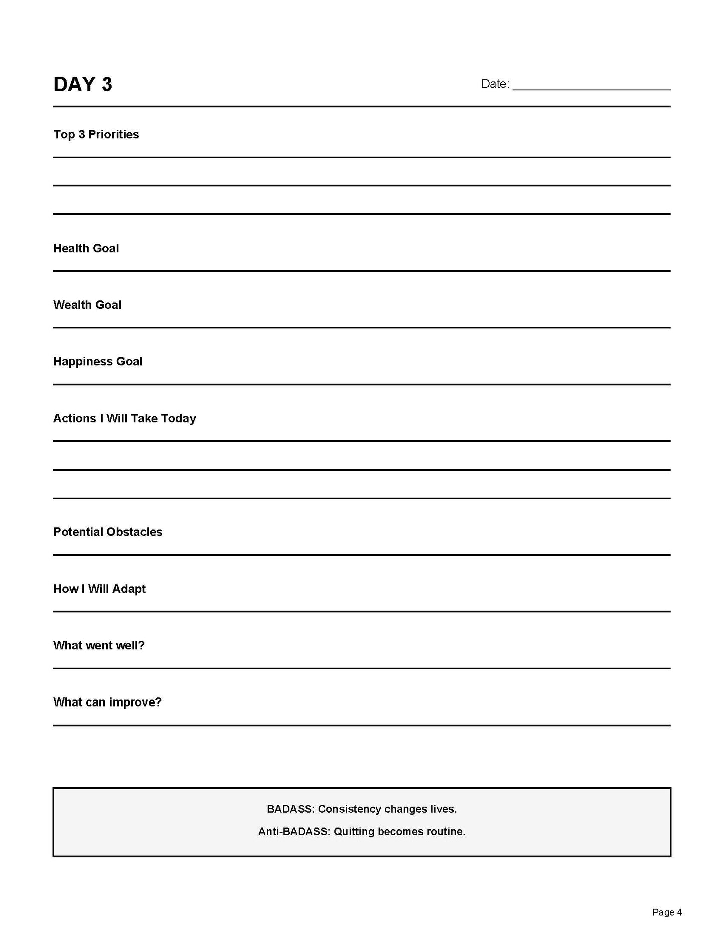 B.A.D. A.S.S 90 day Digital  Planner